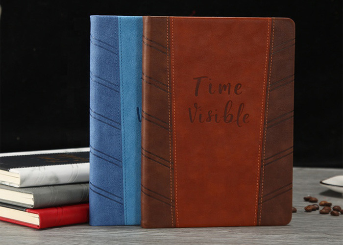 PU Leather Custom Printed Notebooks 120 Sheets Wood - Free Paper Inner Pages
