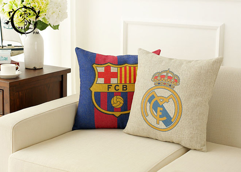 Real Madrid Barcelona Decorative Cushions Pillows , Multiple Soccer Teams Bed Pillows