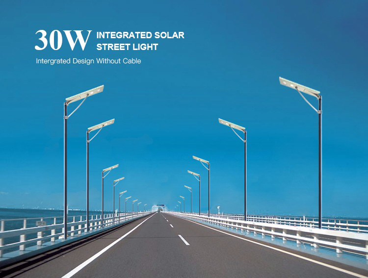 Solar Panel Integrated Motion Sensor High Brightness ip65 30w 35w 60w Solar Street Light with pole
