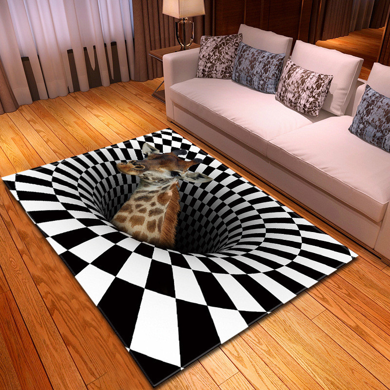 New 3D three-dimensional large carpet door mat, black and white vortex living room large square floor mat
