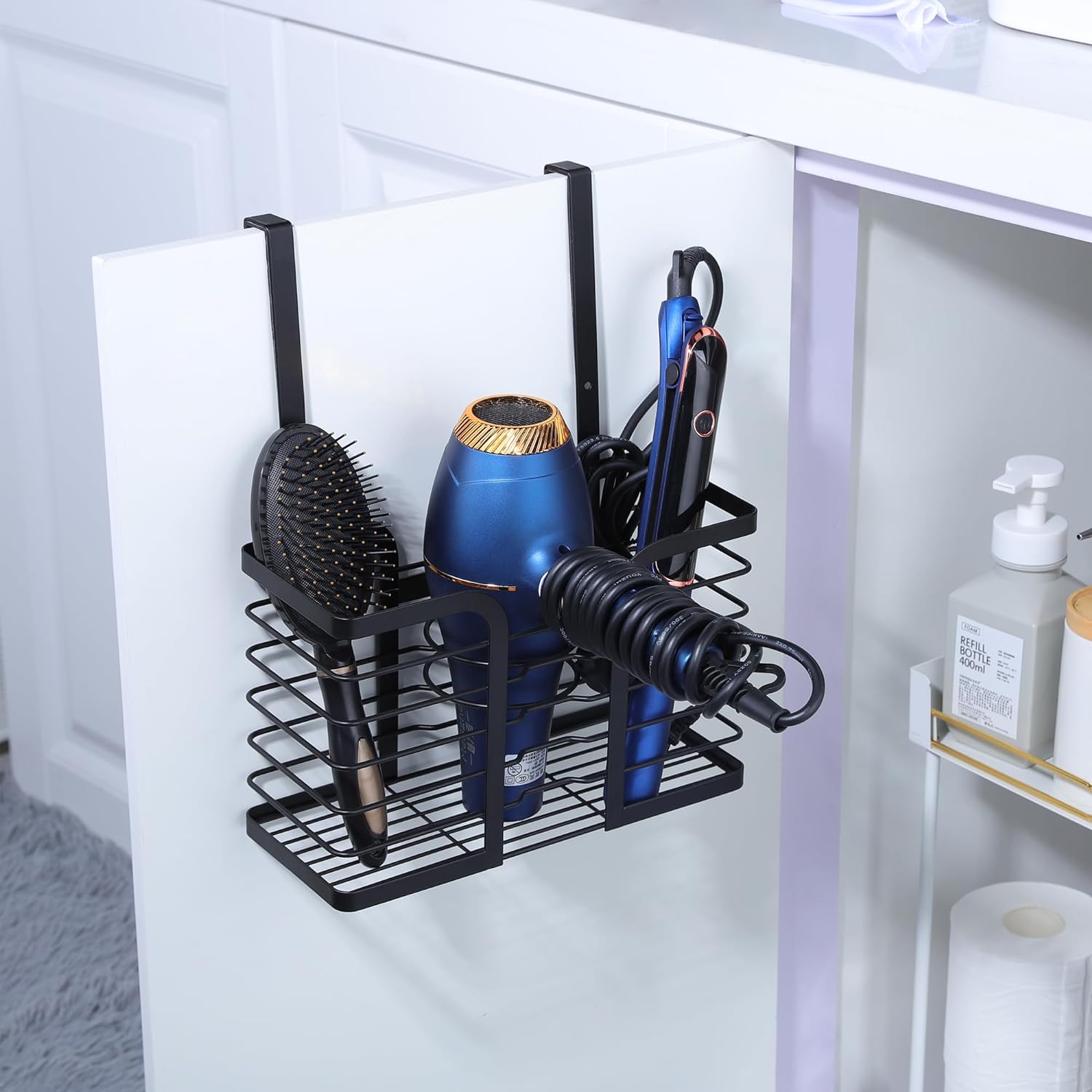 Modern Style Hair Tool Organizer for Wall Mounted Hair Dryer Bathroom Cabinet Holder