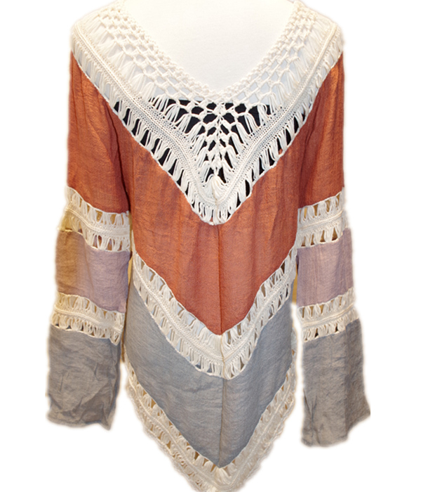 Brazilian Blouse Women Hollow Out Loose Beach Crochet Bikini Blouses Long Sleeve Maxi Shi