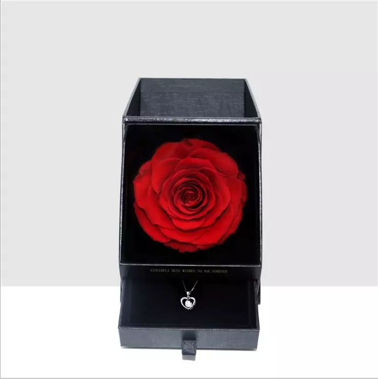 Real Preserved Rose Flower Single Large Rose in Drawer Gift Box for Decoration