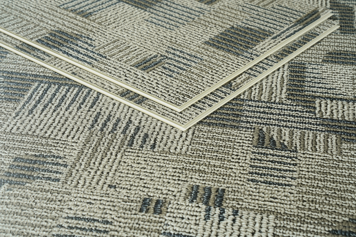 Indoor SPC Vinyl Flooring For Hotel Easy Install Carpet Design Commercial Woven Pattern