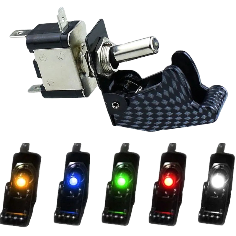New 20A 12V LED toggle switch Illuminated Toggle Switch Control ON/OFF + Aircraft Missile Style Flip Up Cover XW
