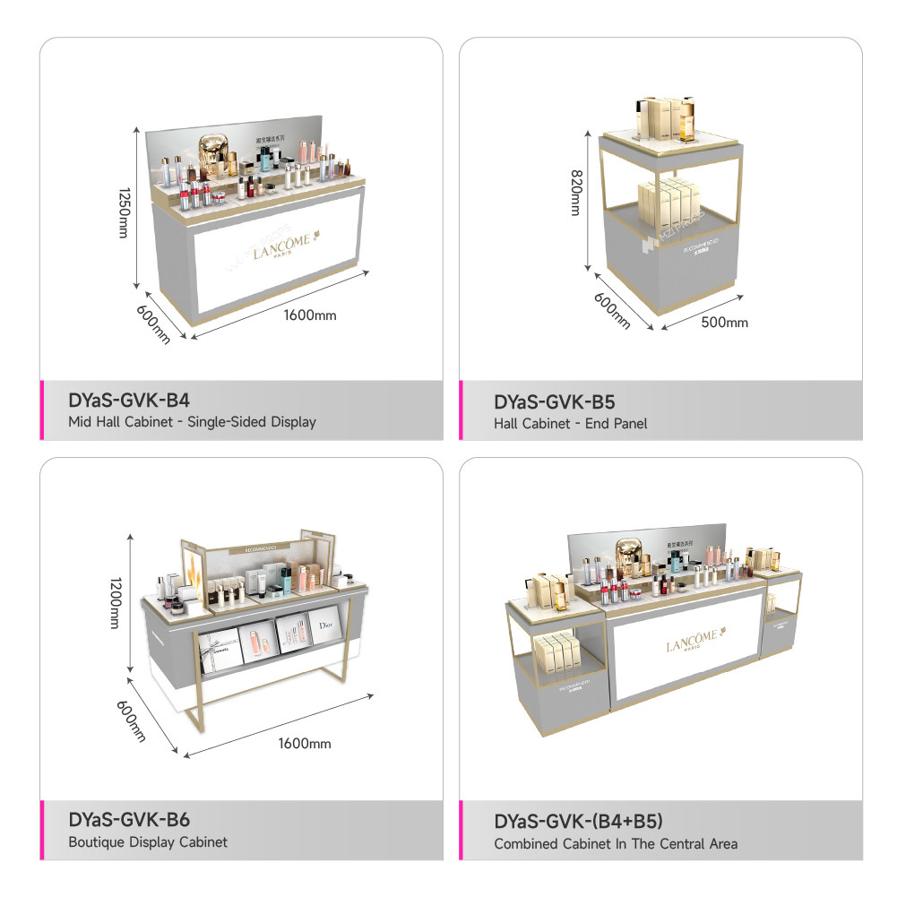 Skincare Store Display Furniture Gray Wooden Makeup Shop Cabinet with Lightbox for Makeup Store Display Furniture and Cosmetic Shop Interior Design
