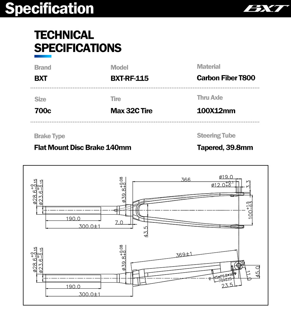 Customizable Carbon Fiber Fork 700C Aero Shaping Flat Mount Carbon Fork