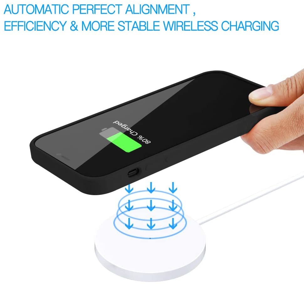 Full Protective Liquid Silicone Wireless Charger Case Built in Magnetic Ring (Supports MagSafe Wireless Charging) Black