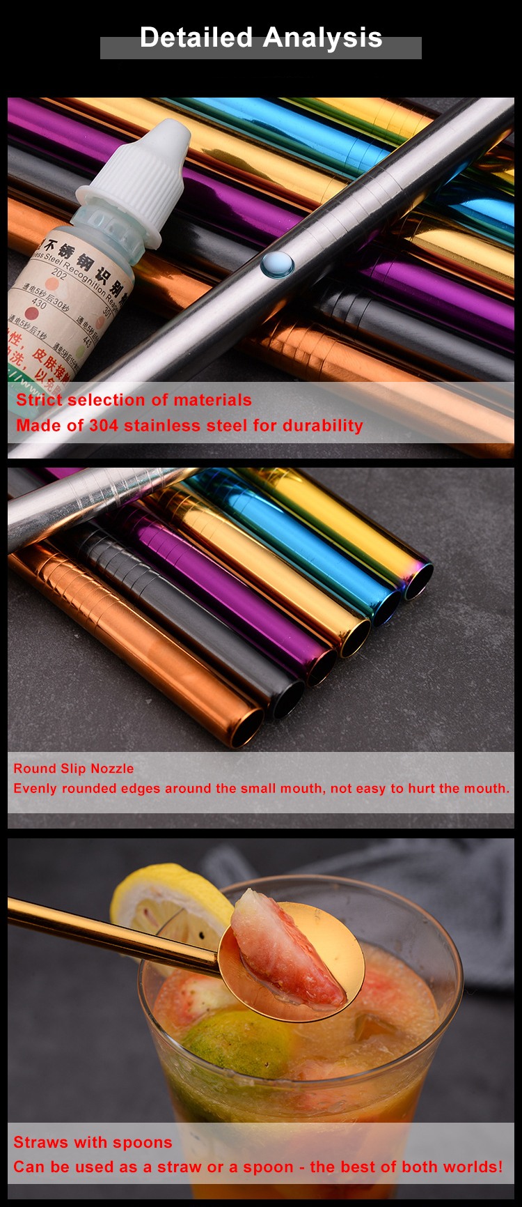 OEM 2in1 Coffee Cocktail Long Stainless Steel Straws With Spoon