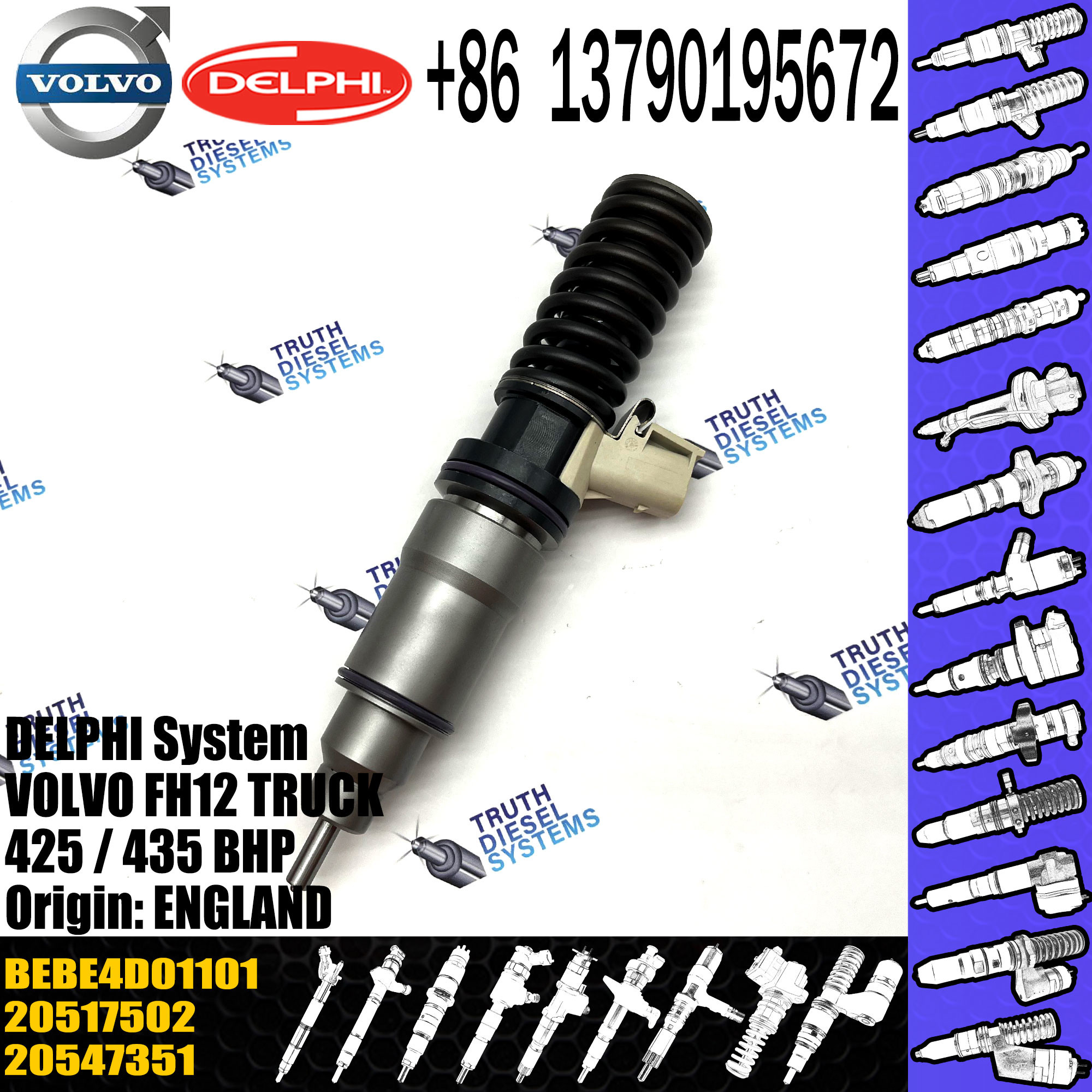 common rail injector 20517502 BEBE4D01001 BEBE4D01101 for VOL D12 engine diesel injector nozzle 20517502 BEBE4D01001