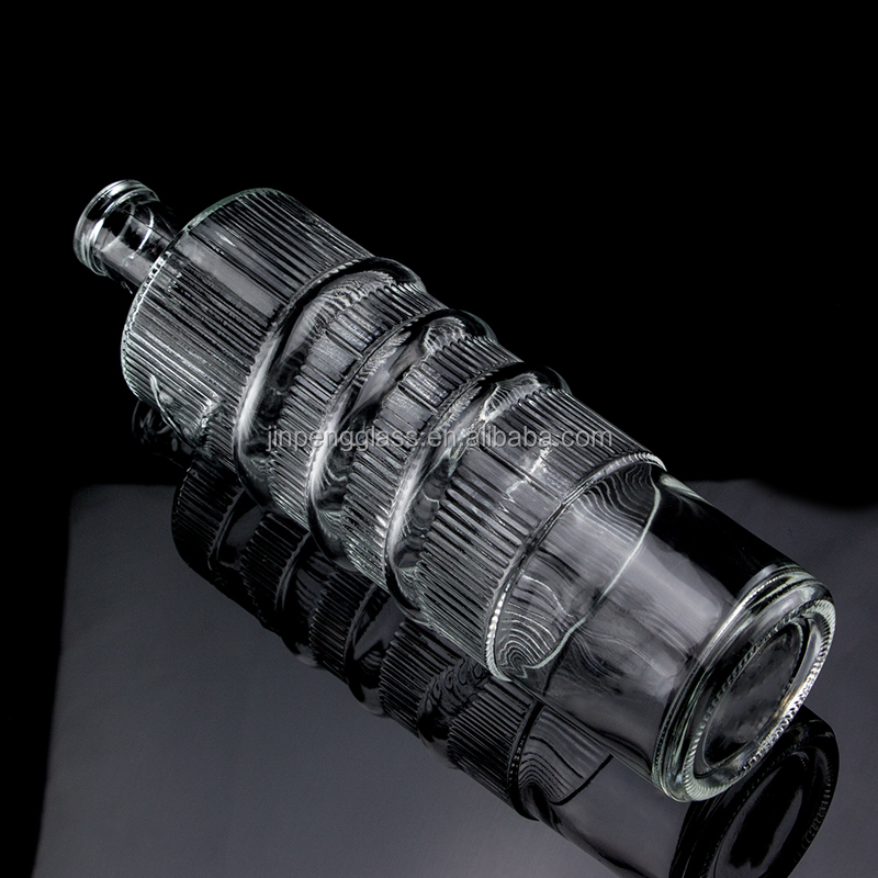 Luxury Embossed Glass Bottle 750ml 1000ml Clear Flint Gin Rum Champagne Tequila Whisky Bottle with Cork