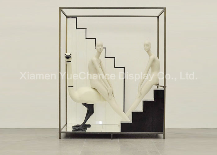 Brand Window Display Decoration Matte White Fiberglass Ostrich Bird Statue
