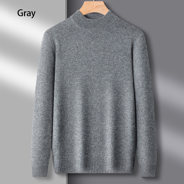 Men s Sweaters with Ribbed Hem for Fall/Winter Half High Collar Woolen Crew Neckline and Seasonal Style
