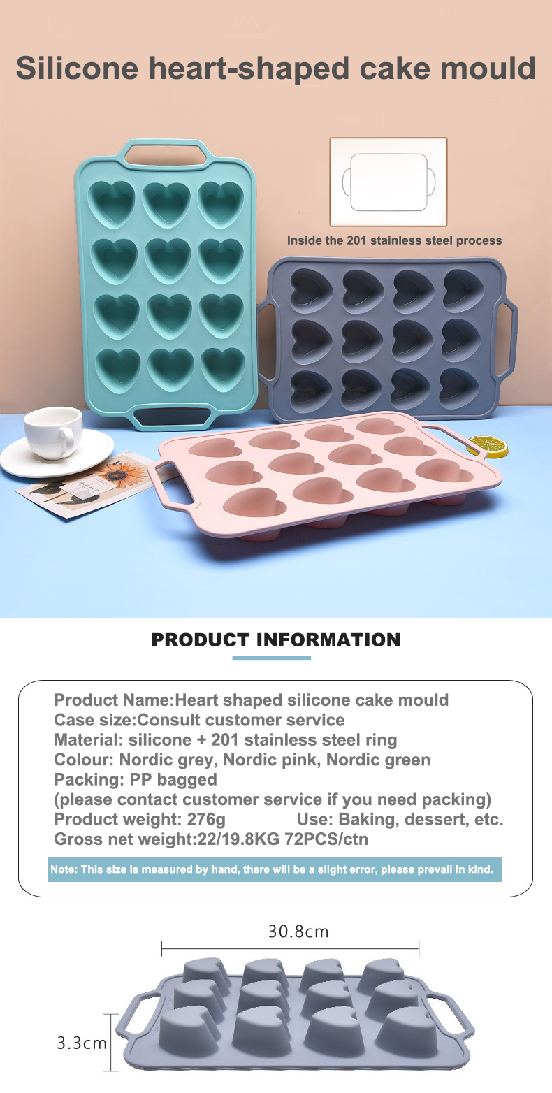 Household Non Stick Heart Shaped Silicone Muffin Moulds