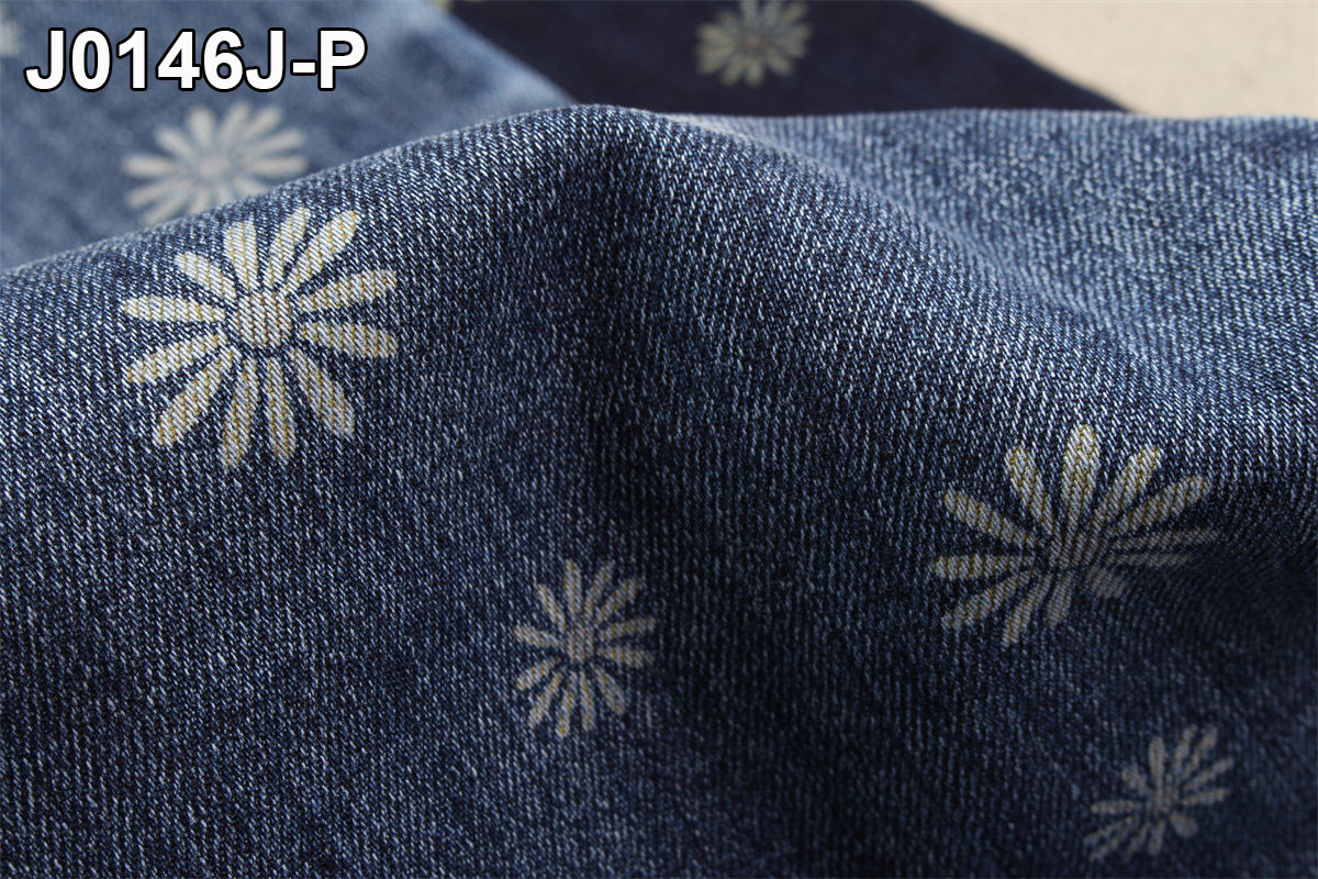 Flower Printed Denim Twill Fabric Stretch Raw Material For Women Jeans Fashion