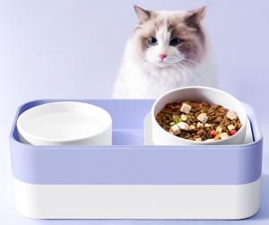 China Elevated Neck Guard Cat Food Dispenser With Leak Proof Fence on sale