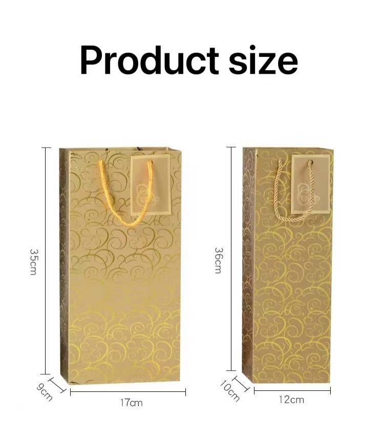 Hot Stamping 190gsm Kraft Double Wine Bottle Bags PP Rope Handle 2 Bottle Wine Carrier