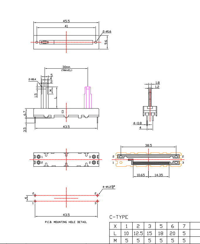 China Manufacturer Of Slide Potentiometer With Switch 30mm Travel Linear 5k 10k Ohm Potentiometer 100k Potentiometer