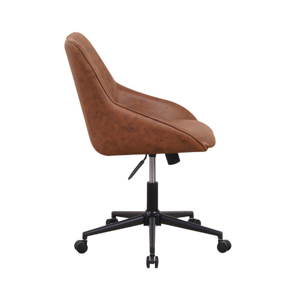 Easy Cleaning Leather Brown PU Office Desk Chair Upholstered With Padded Seat And Comfortable Back