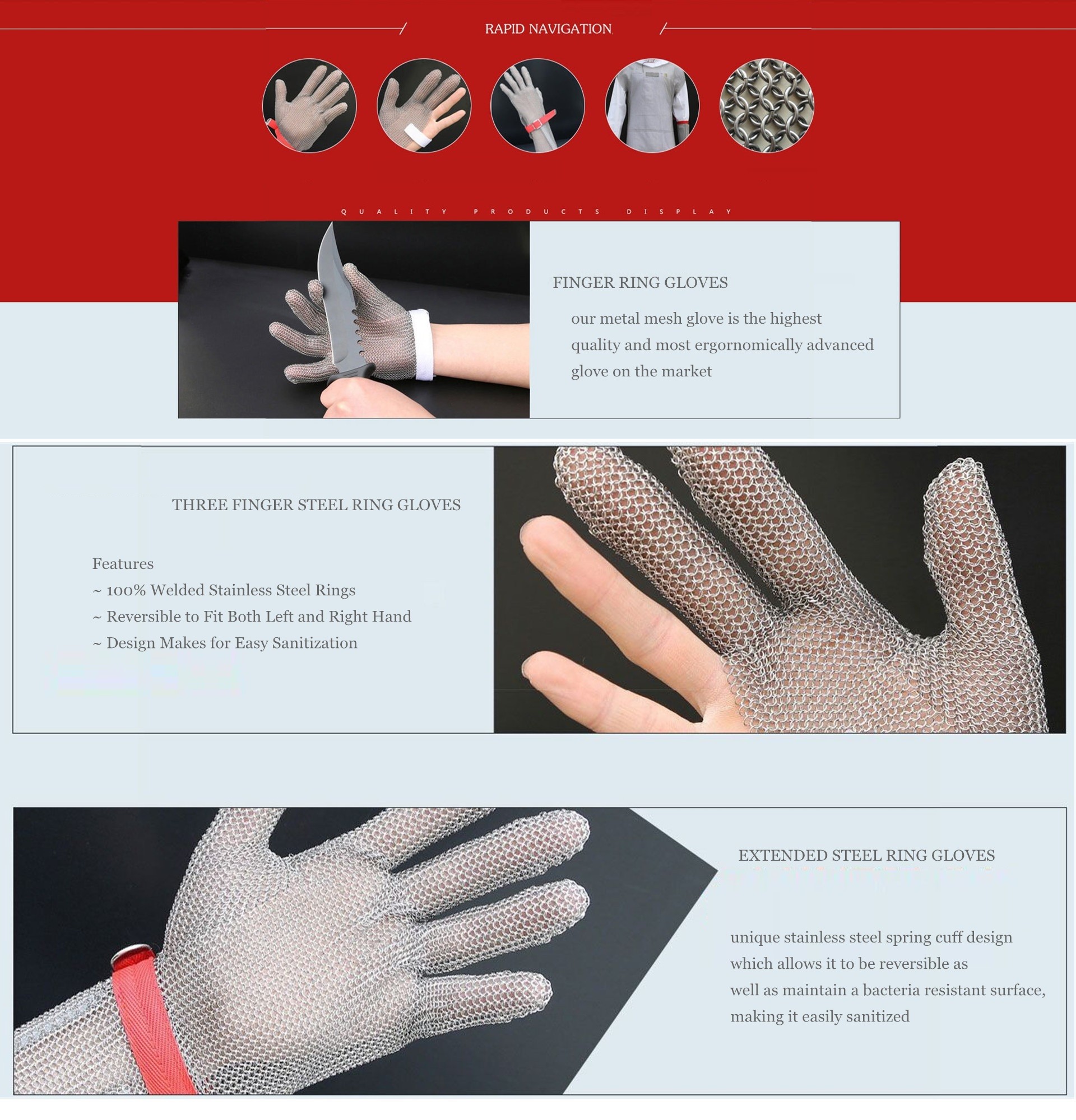 SS Chain Mail Ring Mesh Cut Resistant Safety Gloves With Extended Length