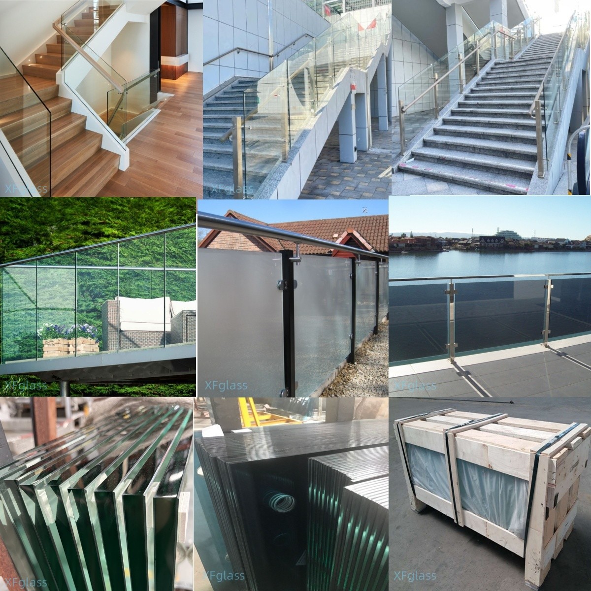Interior Frameless Glass Railing Curved Stairs 10mm 12mm Thick Toughened Glass Balcony Panels Frameless Glass Balustrade For Decking