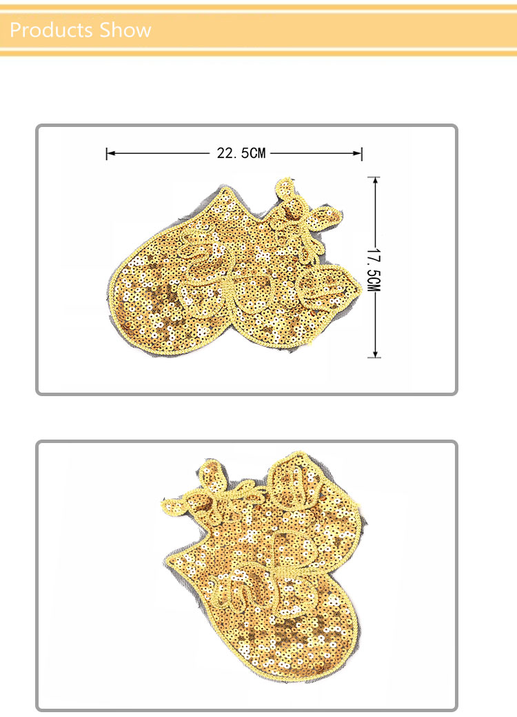Christmas Sew On Embroidered Patches Golden Well Designed Sequin Popular For Gift