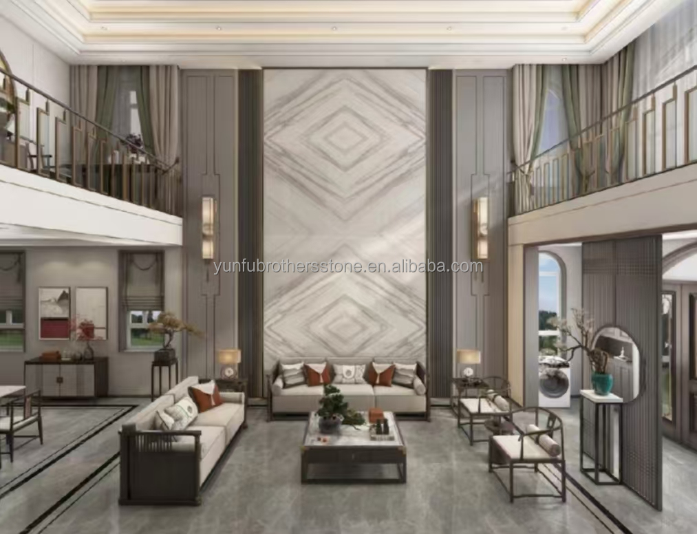 Hotel Design Style Modern White Marble TV Wall Board Panel for Home Renovation Project