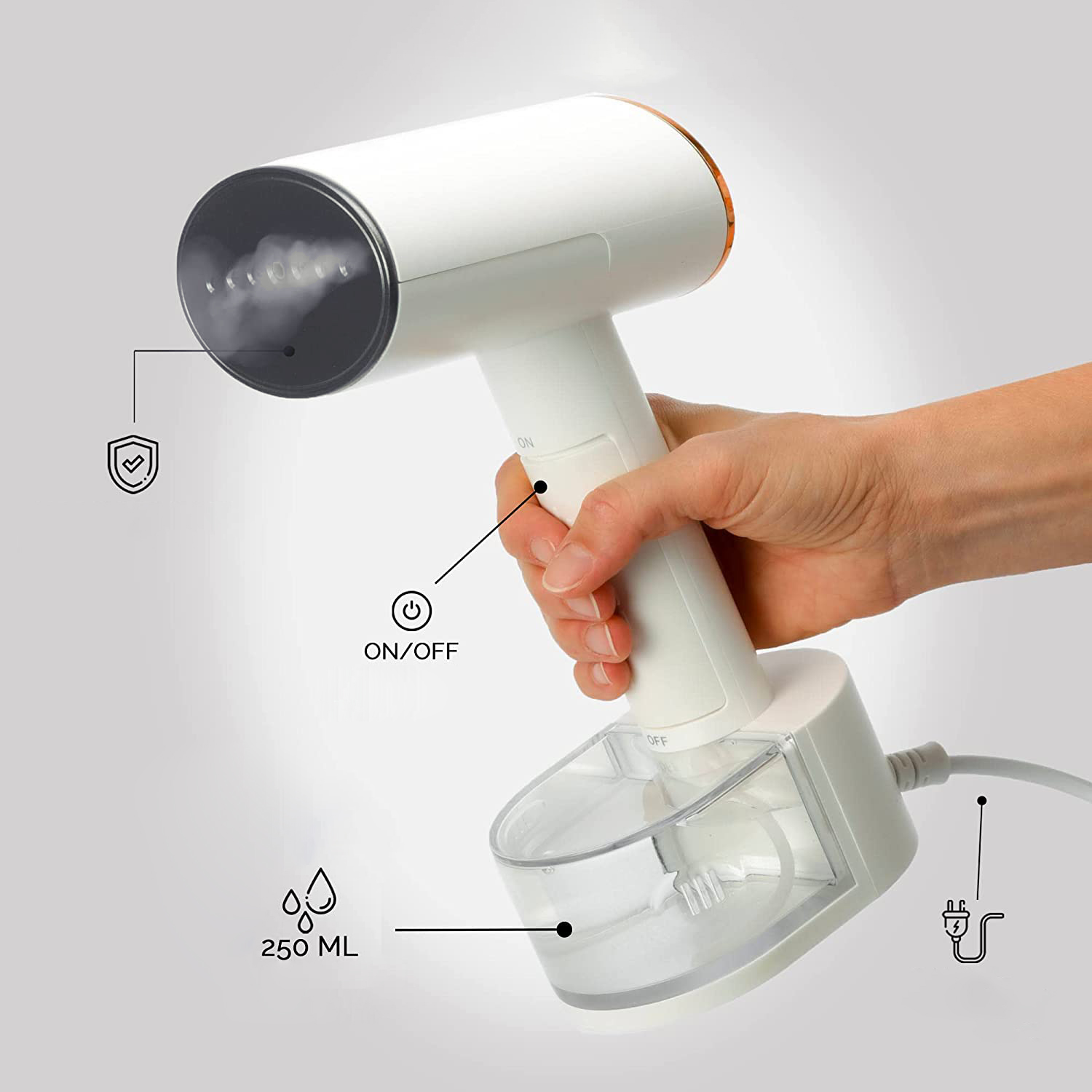 Portable 250ml Large Tank Handheld Travel Garment Steamer with Hair Brush Accessories