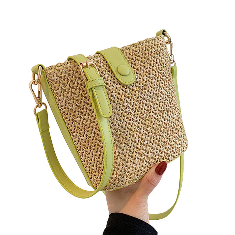 Summer Fashion Versatile Straw Woven Bag One Shoulder Diagonal Bucket