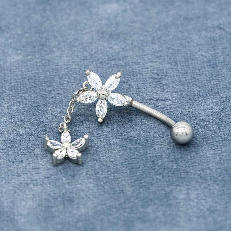 Double Flower Belly Button Piercing 316 stainless steel 14G zircon stones