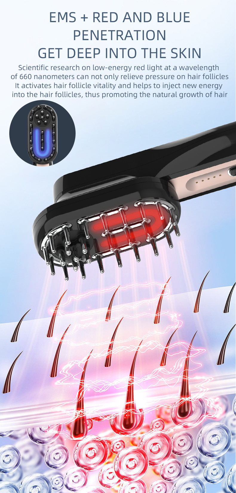 Multifunctional Electric Massage Comb Smart EMS Vibration Red Blue Light Face Body Skin Care Hair Growth