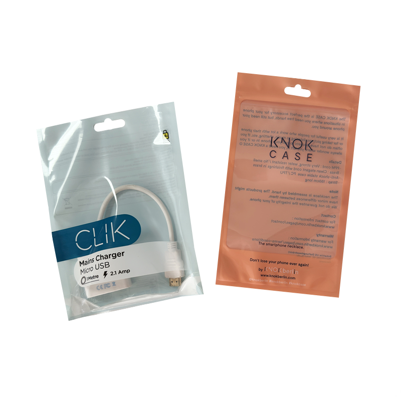 Wire Line Packaging Clear Stand Up Zipper Bag Moisture Proof For USB Cable Packing