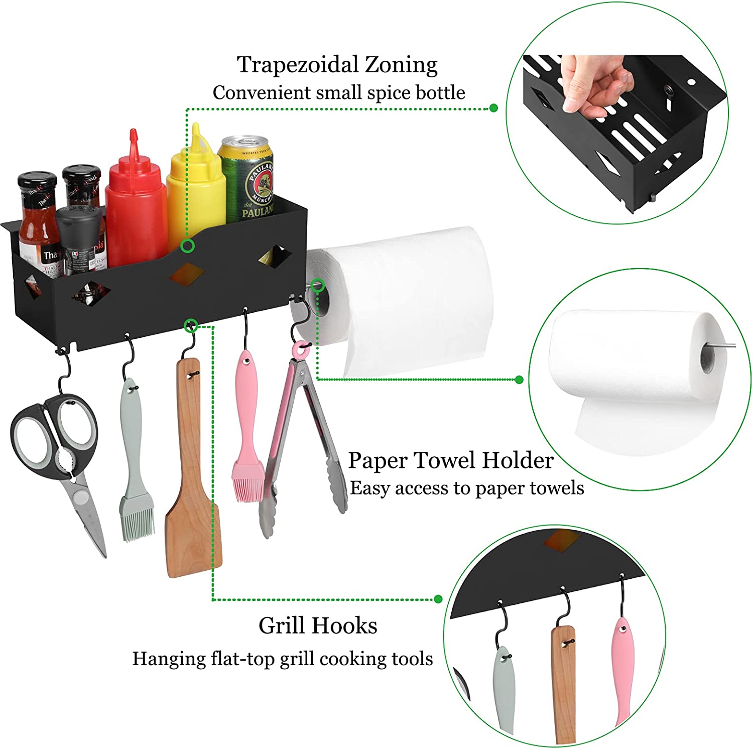 Integrated Hooks Griddle Grill Caddy for Blackstone Grills BBQ Tool Accessory Organizer