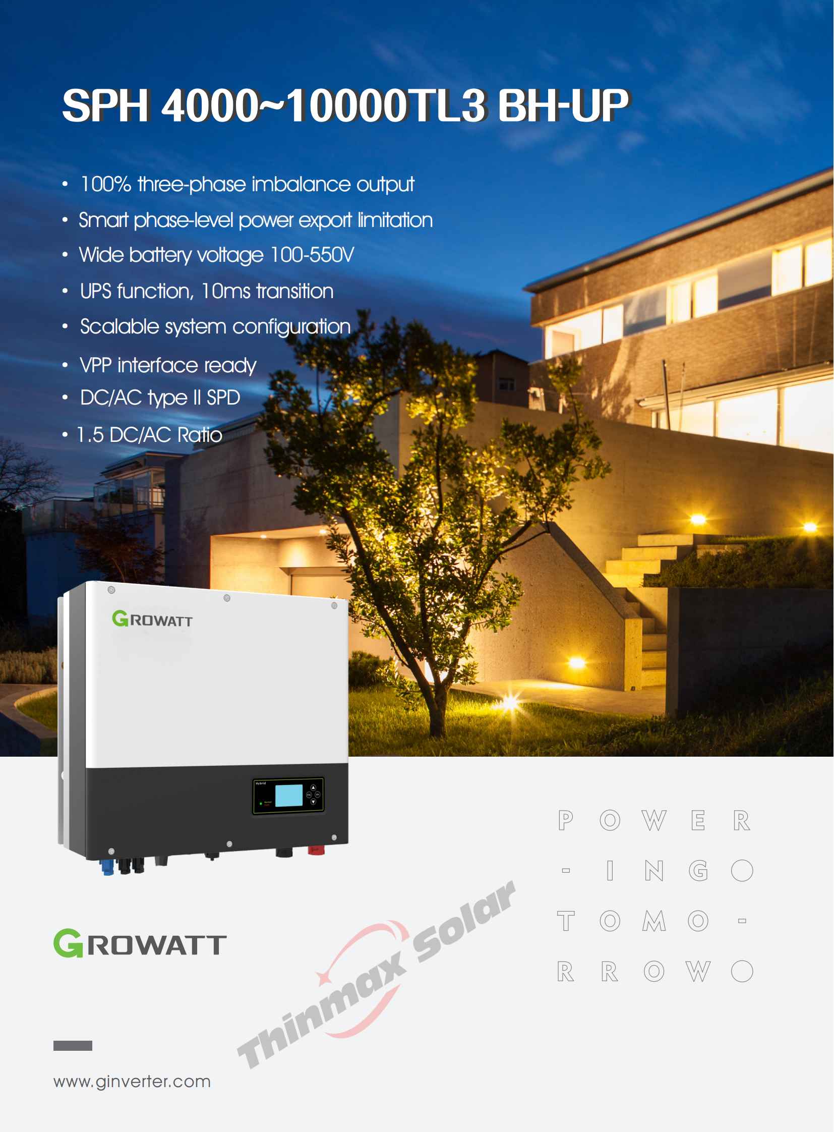 Growatt Hybid Inverters SPH10000TL3-BH-UP 4kw 5kw 6kw 7kw 8kw 10KW Three Phase Grid Tie Solar system Inverter
