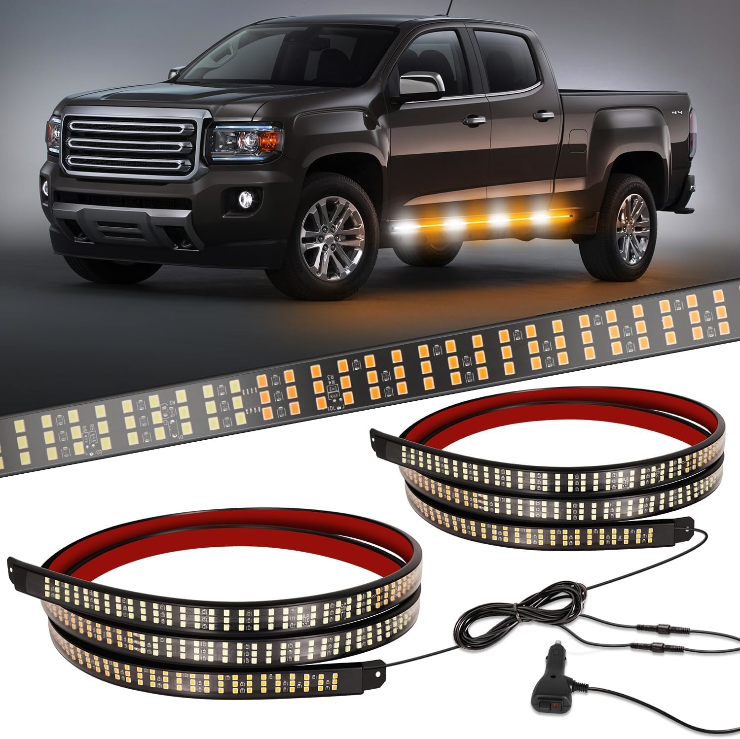 Emergency Strobe Light Strips Running Board Safety Warning Flashing Light Amber White Flexible Hazard Light for Trucks