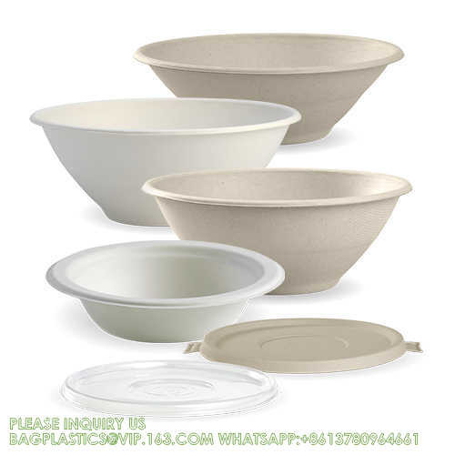12oz 24oz 32 Oz Sugarcane Bagasse Biodegradable Disposable Compostable Round Paper Salad Soup Bowl With Lid Sugar Cane