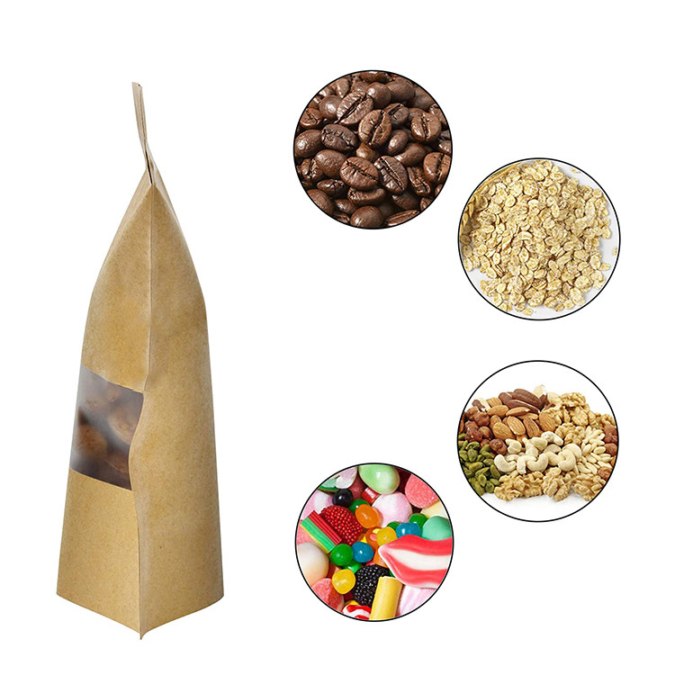 In Stock Kraft Stand Up Pouches With Reclosable Zipper For Rice Spices Beans Candy Snacks