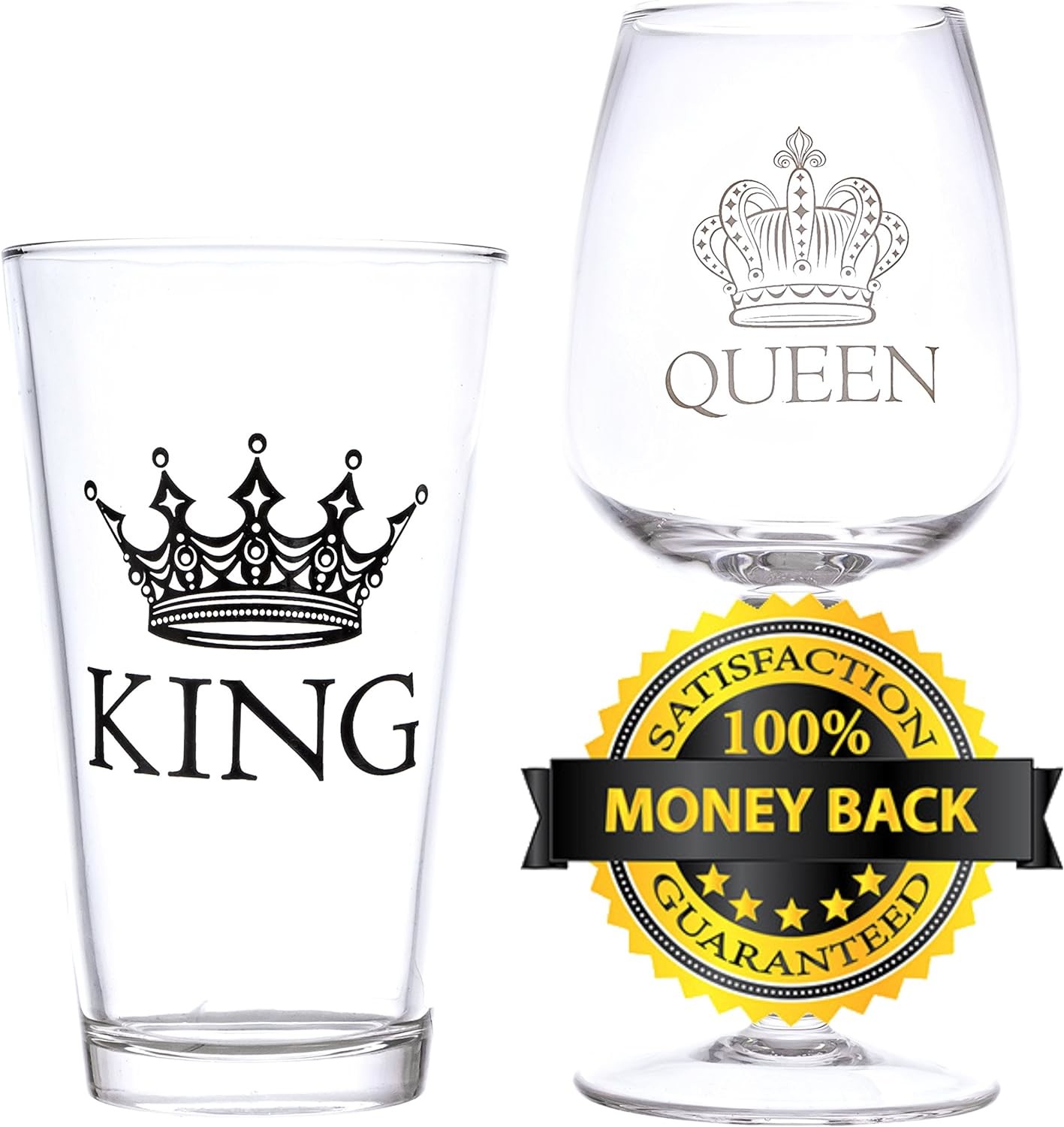 King Beer & Queen Wine Glass Set For Newlyweds Anniversaries