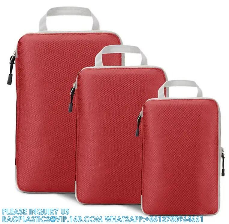Compression Packing Cubes Luggage Organizer With Double Zipper Travel Portable Storage Bag Washable Space Saver
