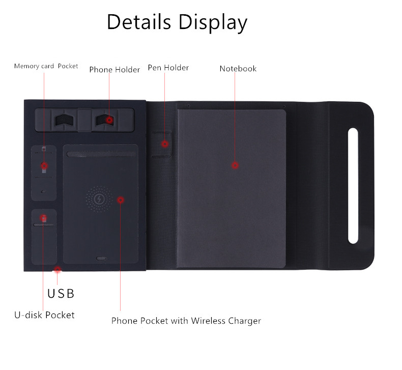 A5 Smart PU Leather Diary Notebook , Daily Planner Notebook With Power Bank