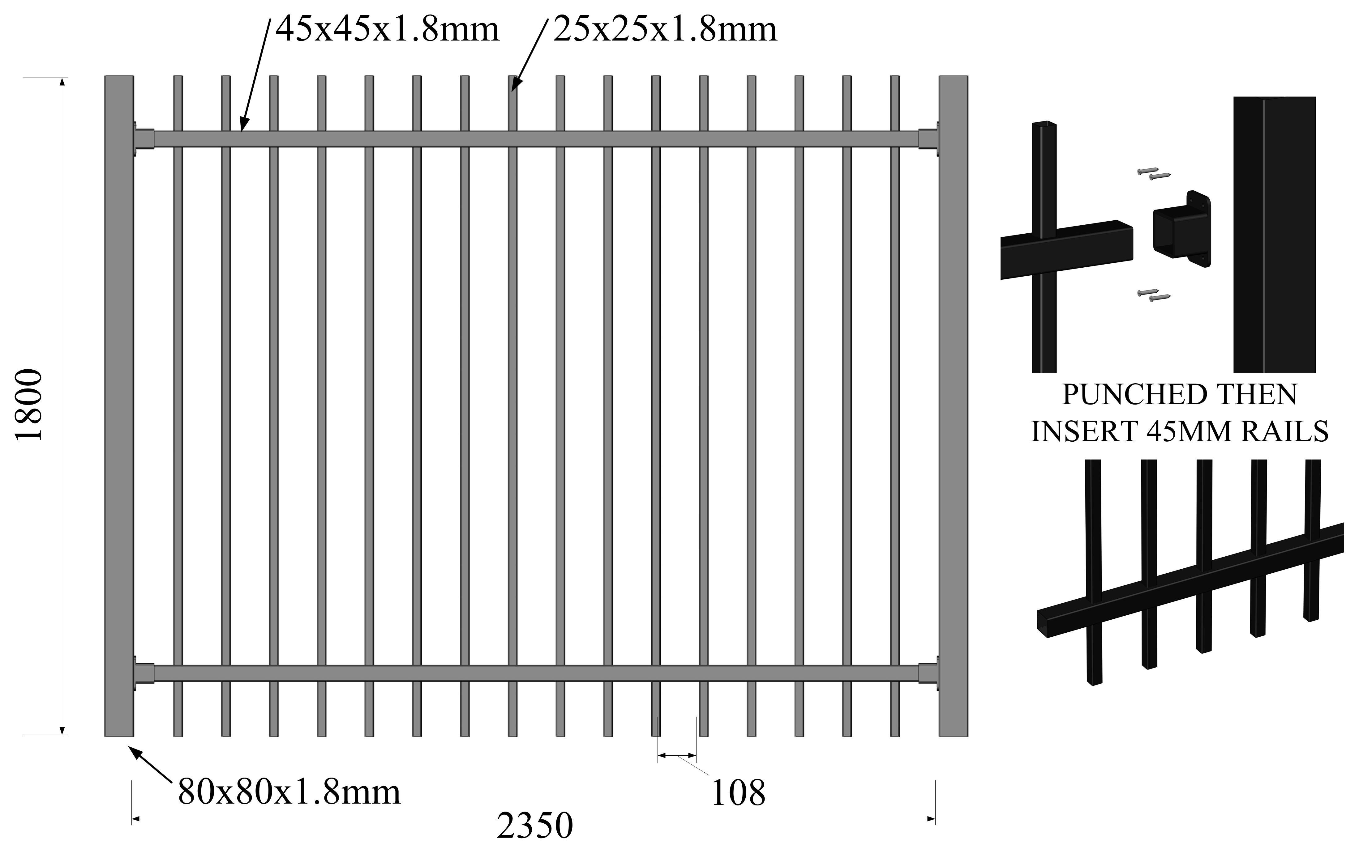 PVC coated black color Rail steel panel fence for Australia market / Temporary Swimming pool fence / Ornamental wrought