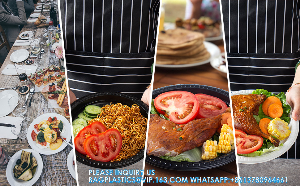 White Plastic Plates, 9 Inch 3 Compartments 150 Pack Food Grade Material BPA Free Reusable Dinner Plates