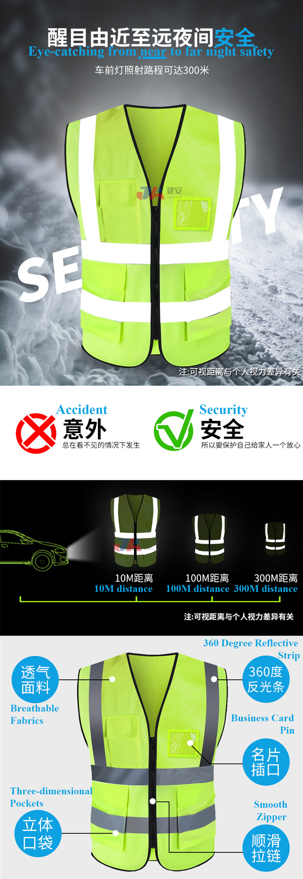 OEM High Visibility Reflective Vest For Construction Safety