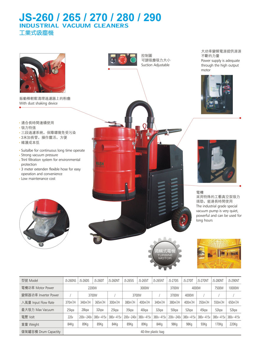 JS-270IS/IT/NT Industrial Vacuum Cleaner