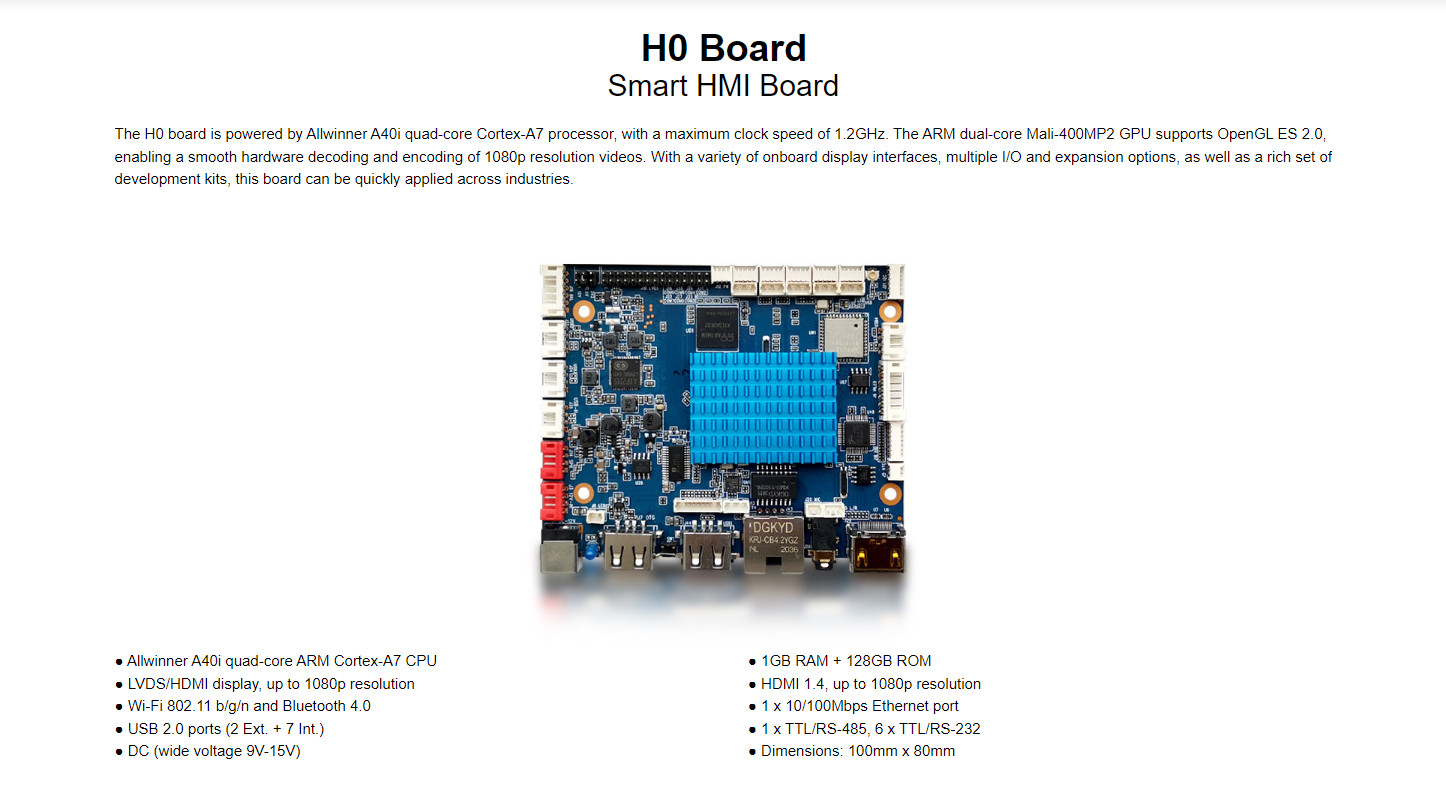 H0 Smart HMI Mainboard Allwinner A40i quad-core Cortex-A7 @1.2GHz Android 7.1