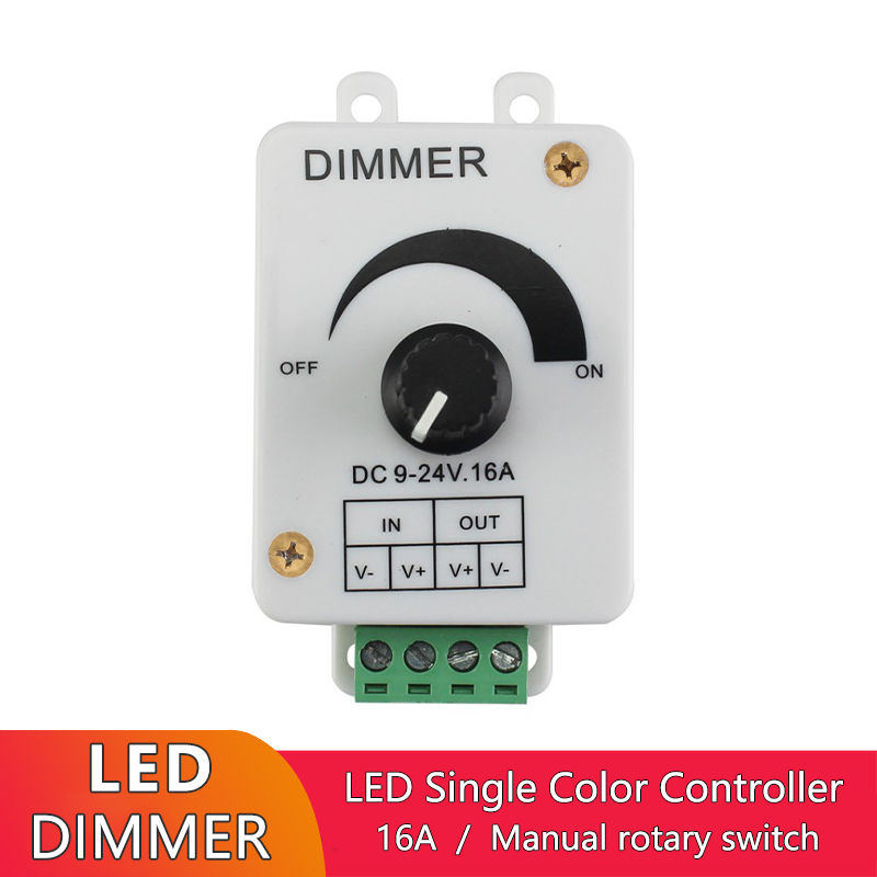 Adjustable Brightness LED Controller Dimmer Switch DC 12V 16A For 5050 Single Color Light