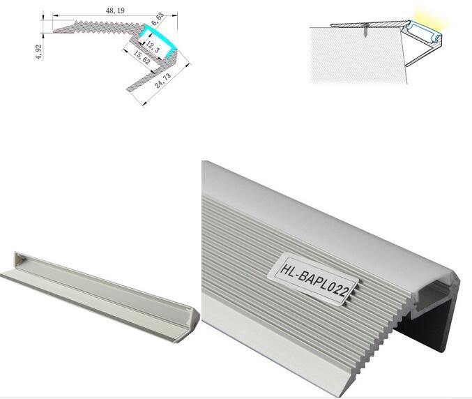 LED aluminum extrusion profile for stairs with CE Rohs Silver white Clear/Frosted/Milky PC cover