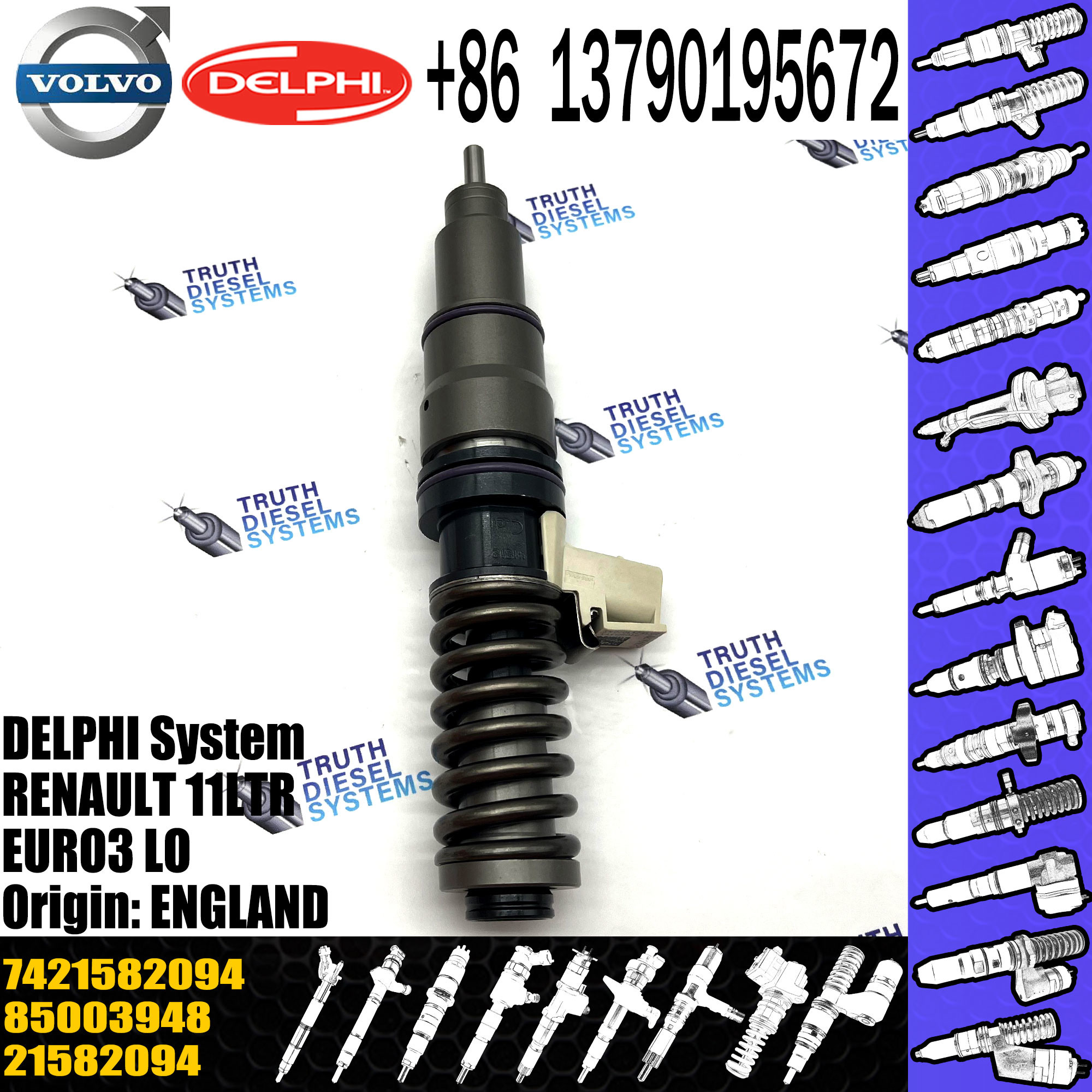 Diesel Fuel Injector 21644596 7421582094 7421644596 21582094 21644596 85003948 BEBE4D35001 For 11LTR EURO3 LO