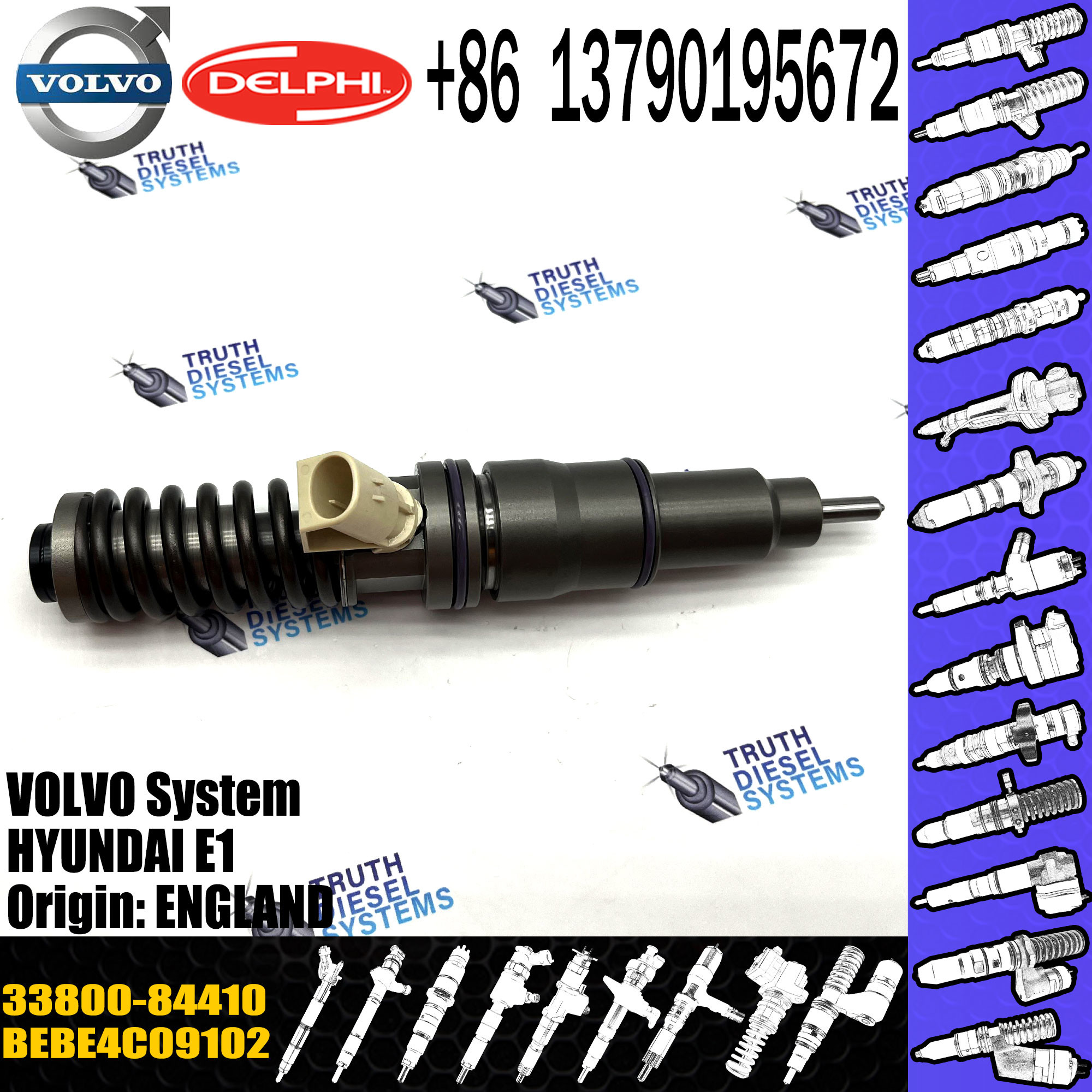 33800-84410 Common Rail Diesel Fuel Injector For VOL/ H-yundai 33800-84410 BEBE4C09102