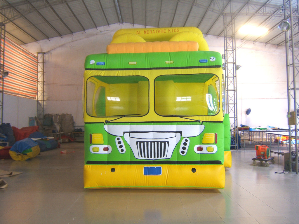PVC Tarpaulin Inflatable Water Slide Double Stitched Fresh Lovely Bus Style